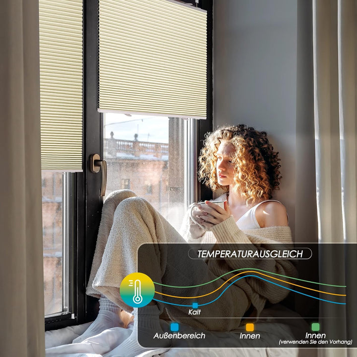 bobodeco Wabenplissee Plissee ohne Bohren Verdunkelung Klemmfix Thermo Verdunklungsplissee, Beige-We