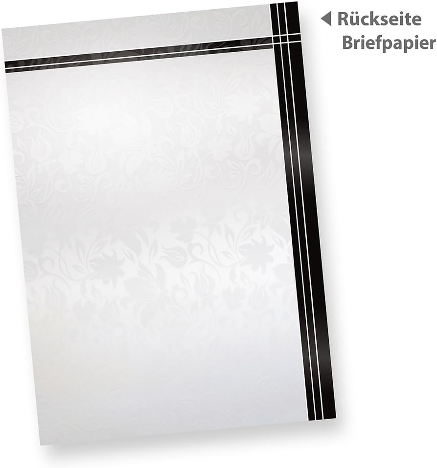 Briefpapier Set Trauer (500 Sets MIT Fenster) Set mit Briefbögen A4 und passende Trauerumschläge MIT