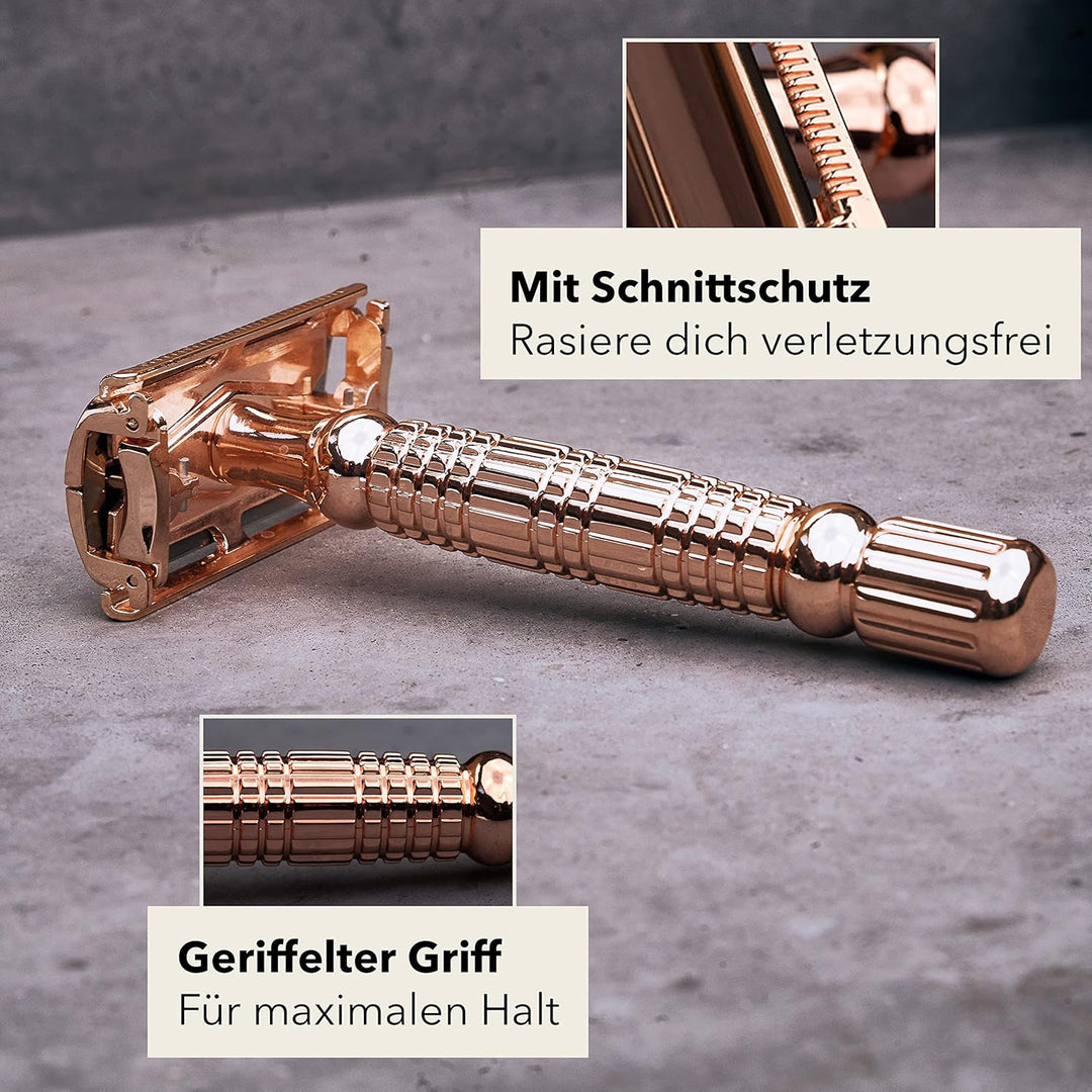 Störtebekker® Premium Rasierhobel Set für Herren im handgefertigten Lederetui - mit Rasierpinsel, Ra