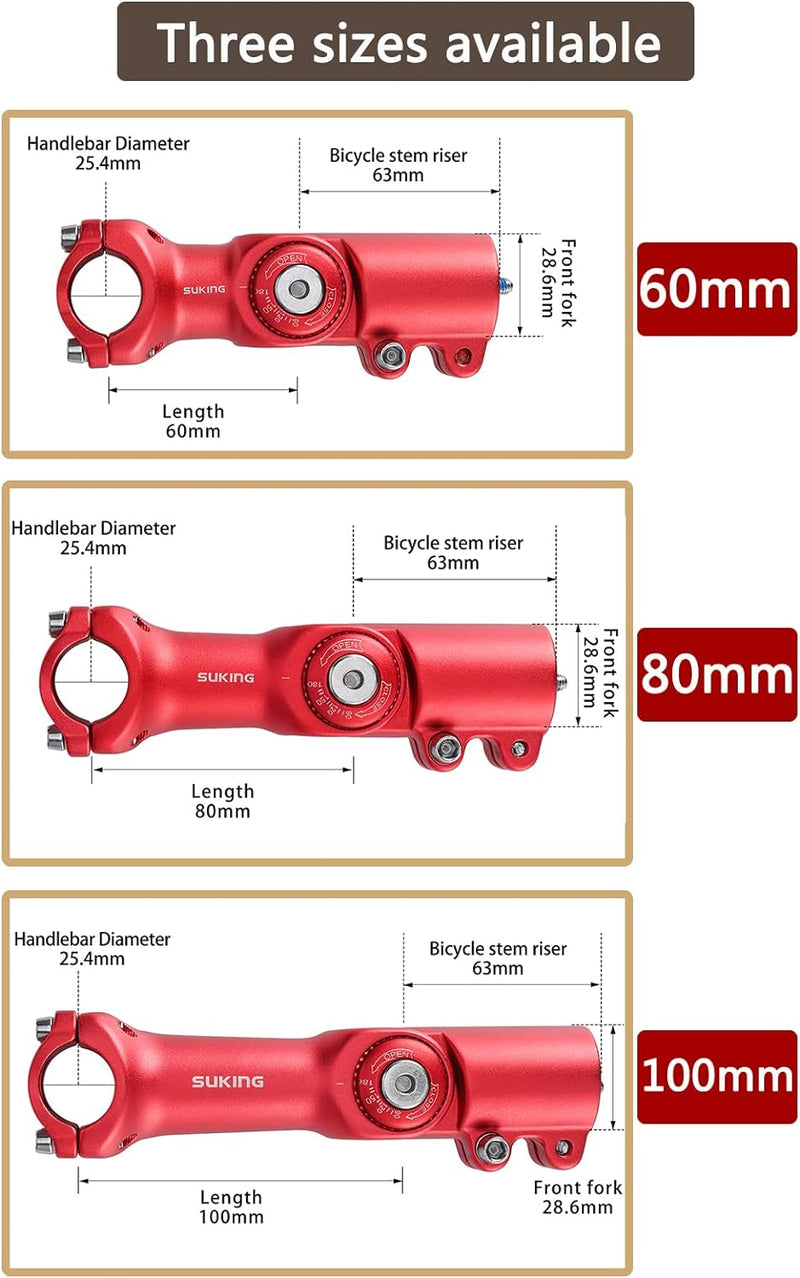 CYSKY Verstellbar Vorbau 25,4 60mm/80mm/100mm 0-90 Grad Verstellbar MTB Vorbau Lenker Vorbau Verstel