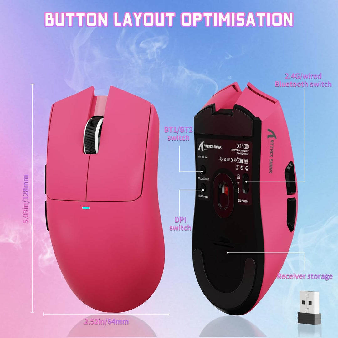 ATTACK SHARK X11 SE Kabellose Gaming-Maus, PixArt PAW3311 Gaming-Sensor, BT/2.4G Wireless/Kabelgebun