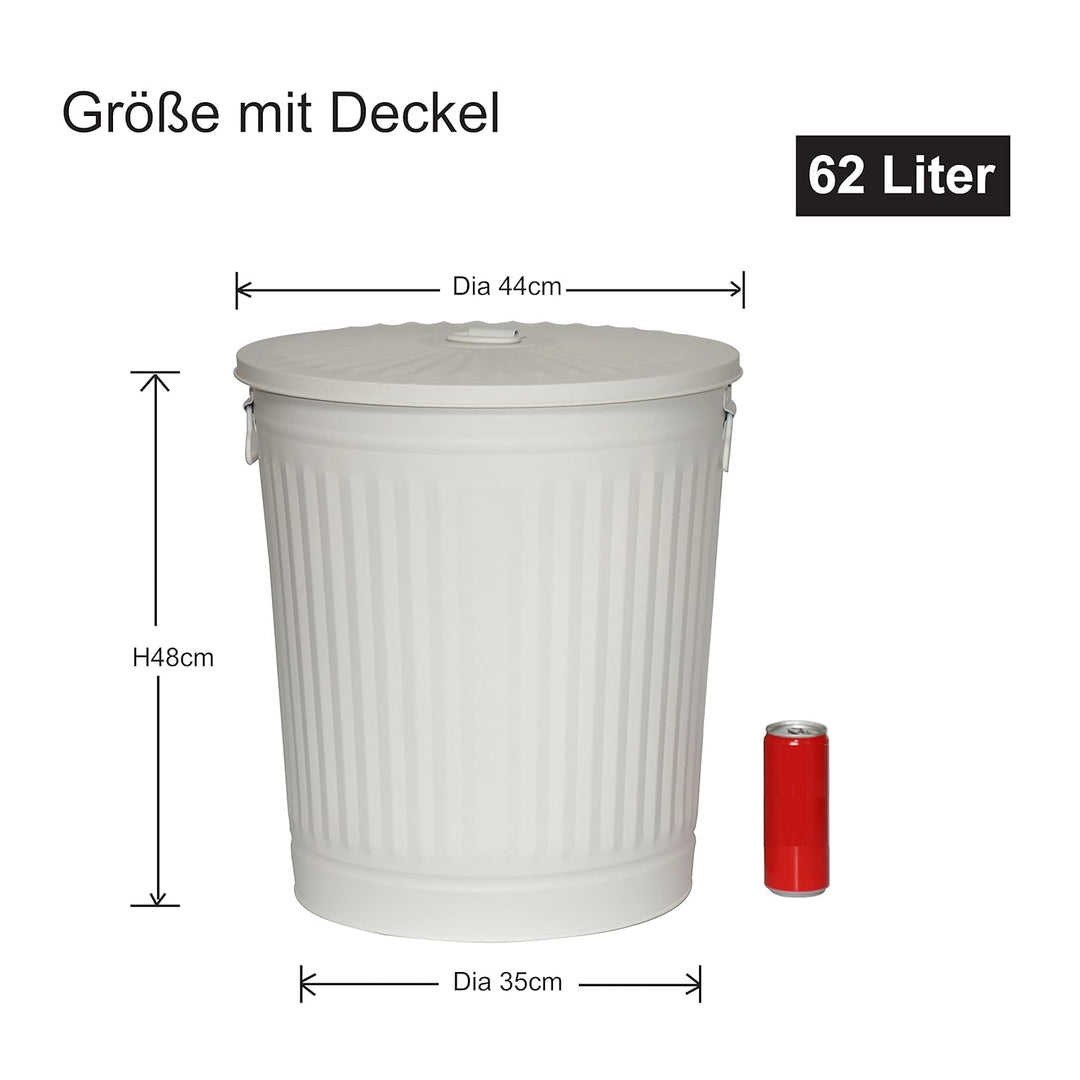Jinfa 1 Retrodesign Metalleimer mit Griffen und Deckel + 30 Müllbeutel | Cremeweiss | 62L 1 Mülleime