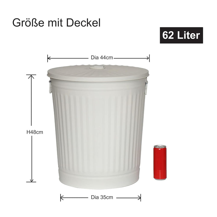 Jinfa 1 Retrodesign Metalleimer mit Griffen und Deckel + 30 Müllbeutel | Cremeweiss | 62L 1 Mülleime