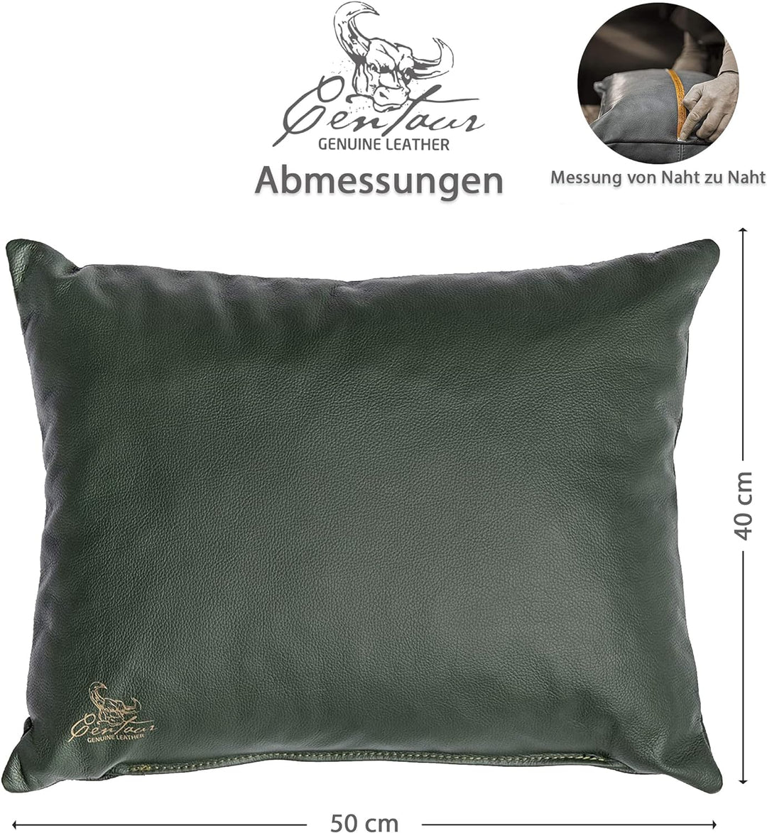 Centaur - Deko Lederkissen 50 x 40 cm für Sofa oder Schlafzimmer flaschengrün - Echt Leder Kissen Ec