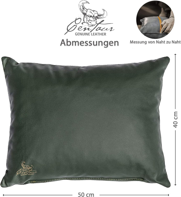 Centaur - Deko Lederkissen 50 x 40 cm für Sofa oder Schlafzimmer flaschengrün - Echt Leder Kissen Ec