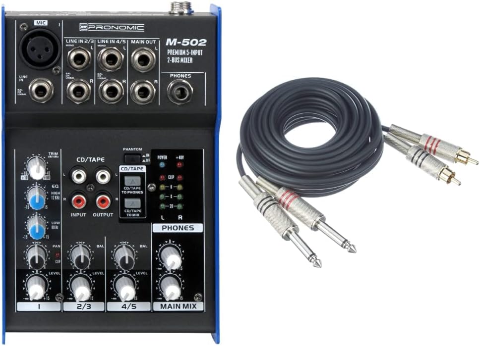 Pronomic M-502 Live/Studio Mischpult (1 Mono-Kanäle XLR/Klinke, 2-Stereo Kanäle, 3-Band-EQ, 48V Phan