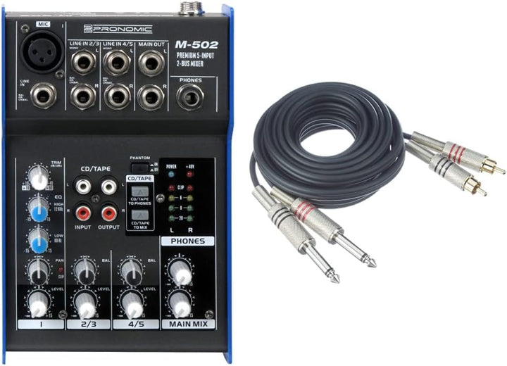 Pronomic M-502 Live/Studio Mischpult (1 Mono-Kanäle XLR/Klinke, 2-Stereo Kanäle, 3-Band-EQ, 48V Phan