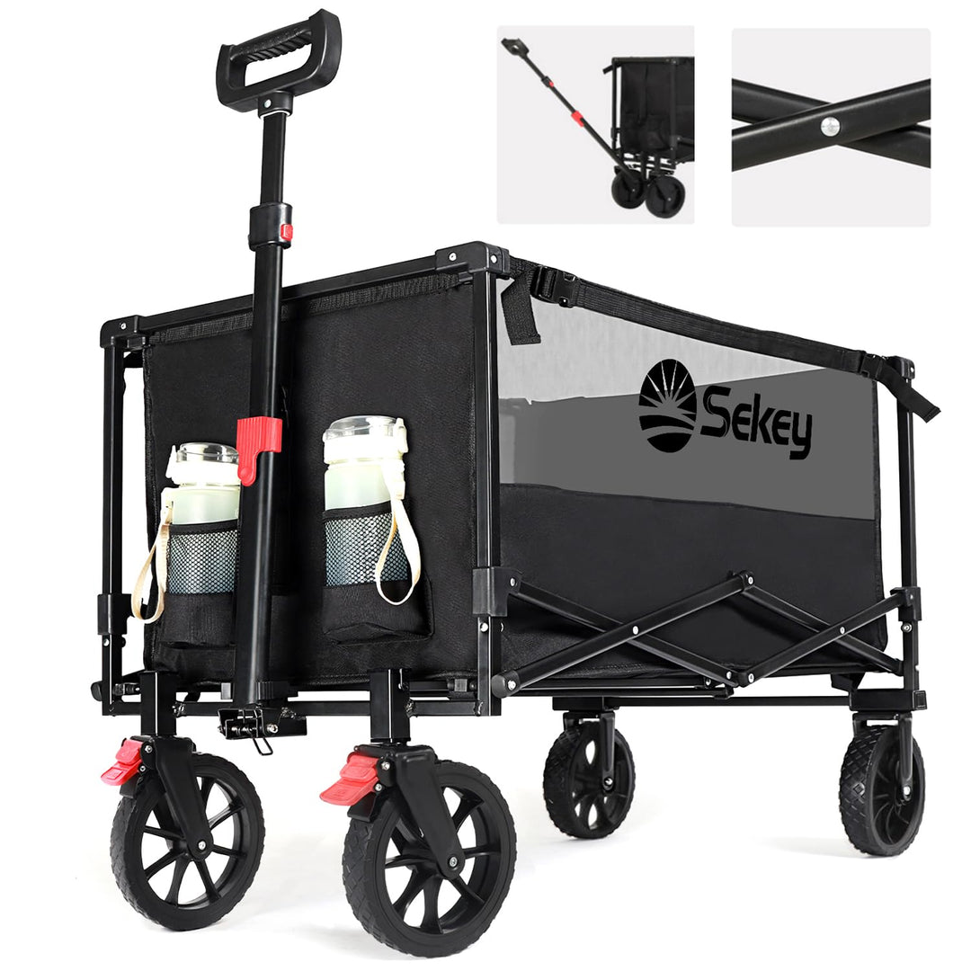 Sekey XXL Bollerwagen Faltbar mit Bremsen 160L 150KG Belastbar, Faltbarer Bollerwagen Geländetauglic