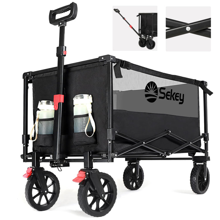 Sekey XXL Bollerwagen Faltbar mit Bremsen 160L 150KG Belastbar, Faltbarer Bollerwagen Geländetauglic