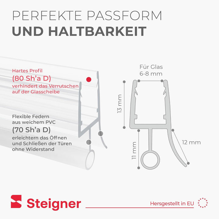 STEIGNER Duschtürdichtung gebogen UK08 140 cm (1 Stk.) Transparent - Duschdichtung für Runddusche od