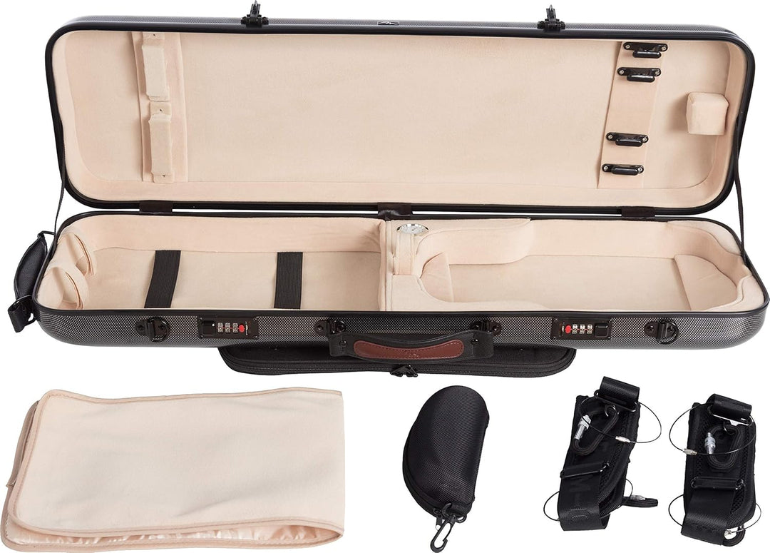 Geigenkoffer Glasfaser Safe Oblong 4/4 carbon looking - cream M-Case + Music bag