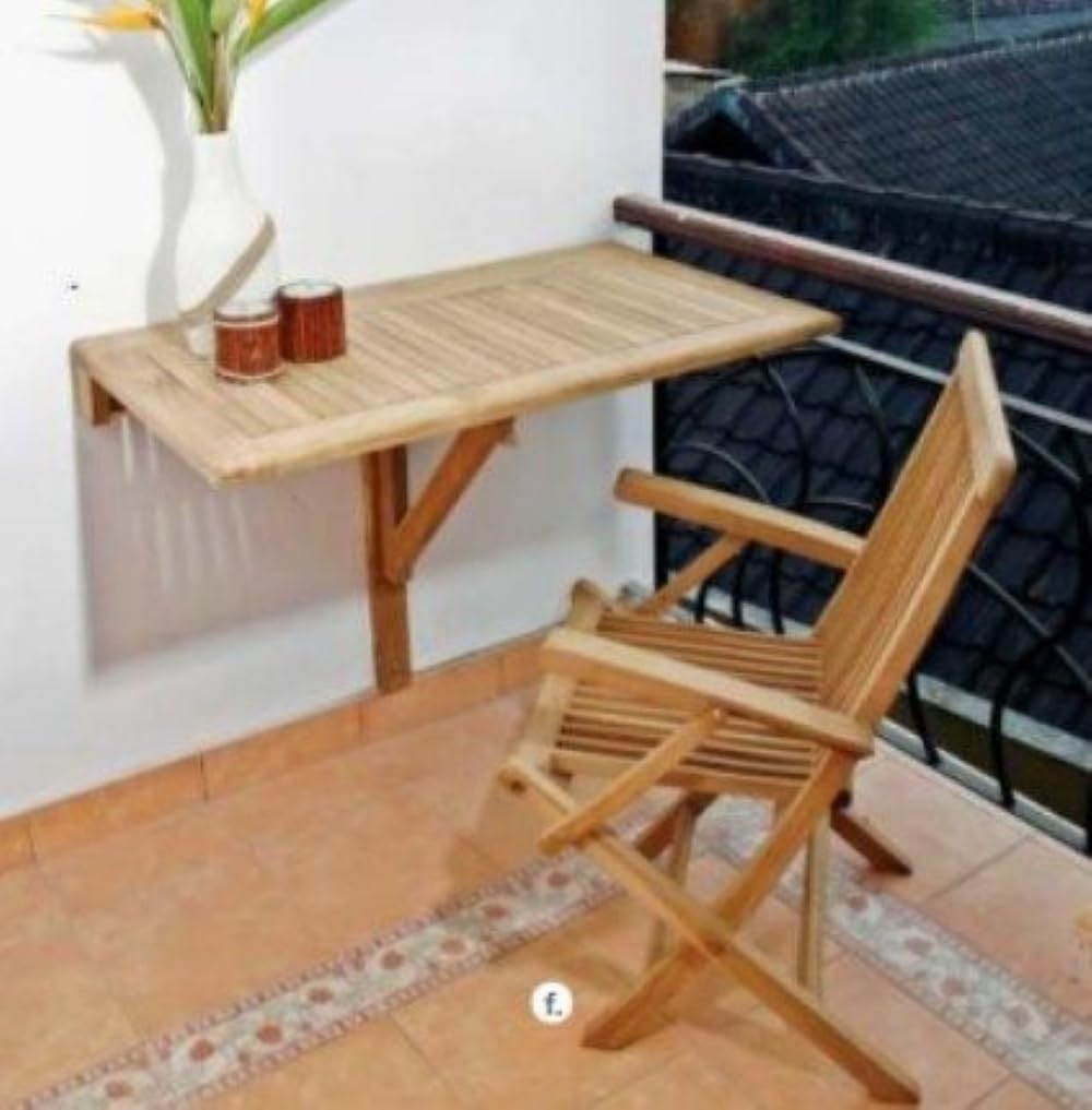 Wandklapptisch Teakholz Eckig Sondrio Massivholz Wetterfest, Terassenmöbel, Witterungsbeständig, Tea