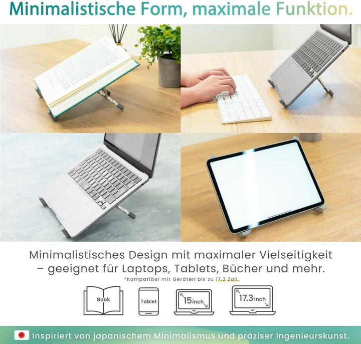 BELLEMOND Verstellbarer Laptopständer | Faltbar, Aluminium | Ergonomisches X-Frame-Design aus Japan