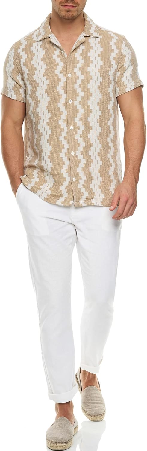 Indicode Herren INCosby Kurzarmhemd mit Button-Down-Kragen | Herrenhemd gestreift Kurzarm Hemd M Wei