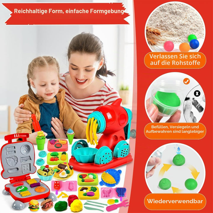 Knete Set Knetwerkzeug für Kinder,54 Stück Kitchen Creations Nudelmaschine Spielset Burger Eiscreme,
