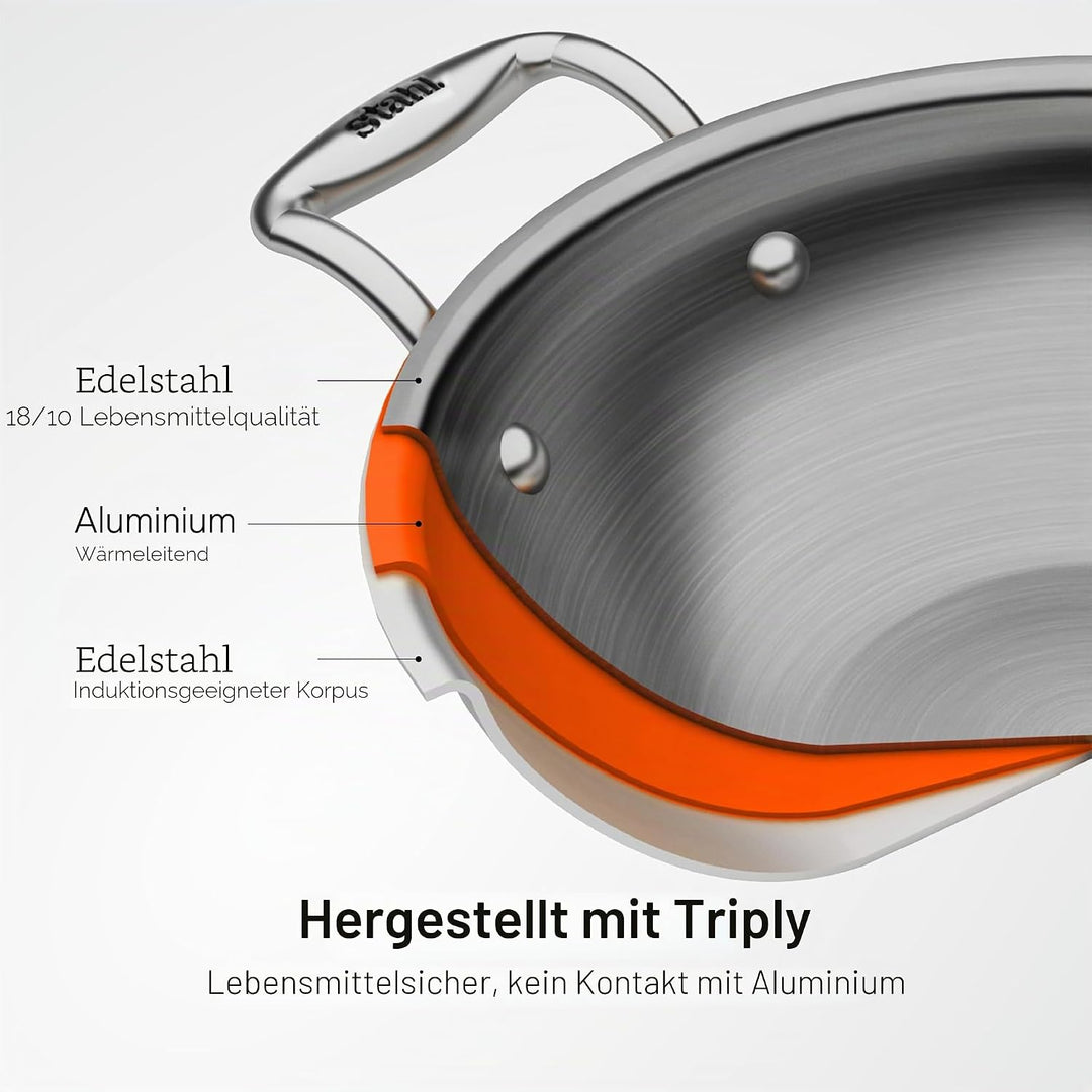Stahl Triply Edelstahl Tasla mit Deckel I Triply Edelstahl-Kochgeschirr I Tri Ply Tasla Kadai mit In