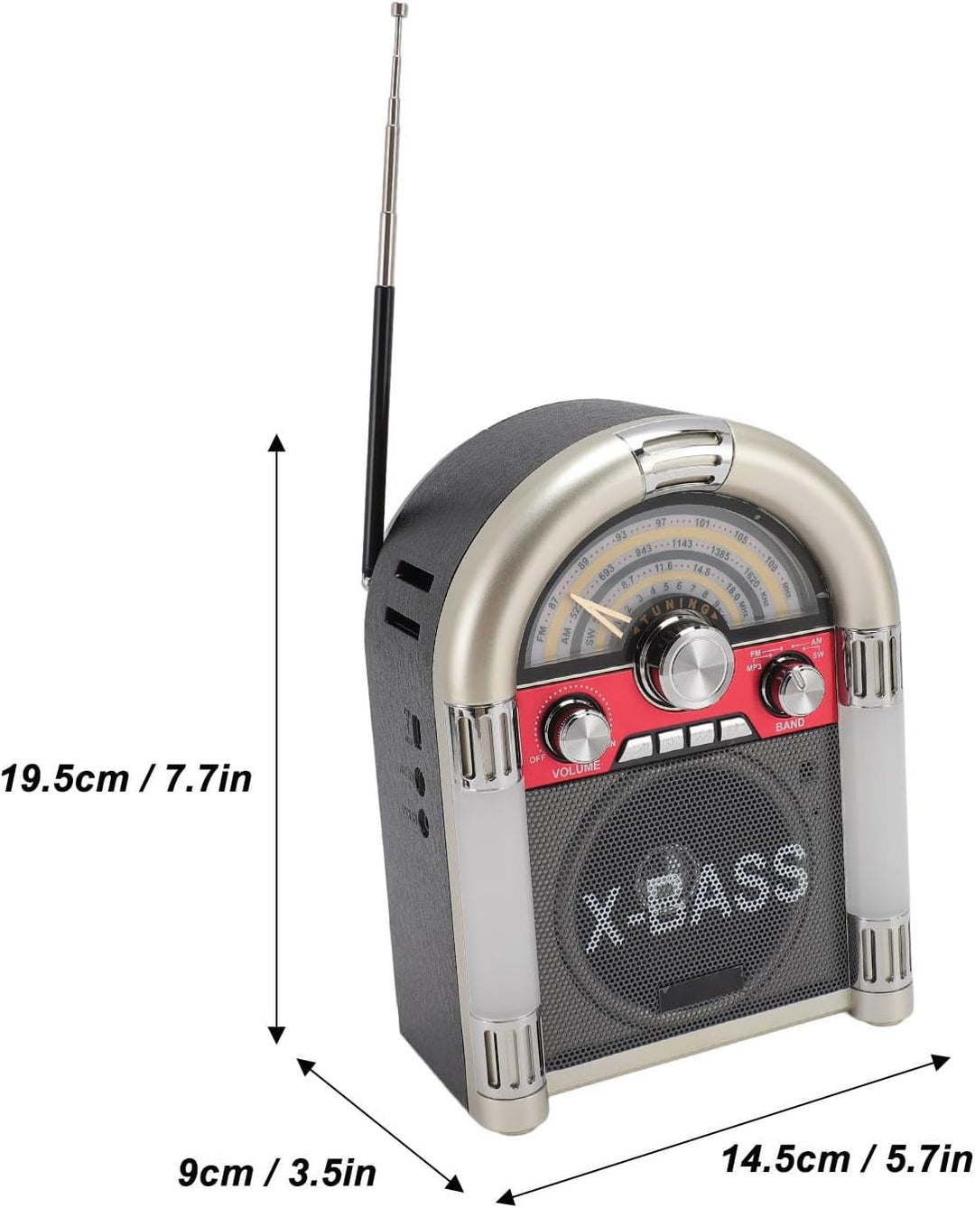 AM FM Vintage-Radio, Tragbares Retro-Kurzwellenradio mit Bluetooth-Lautsprecher, Wiederaufladbare Re