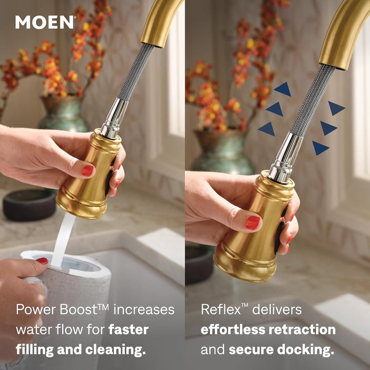 Moen S73004ORB Weymouth Schäferhaken Pulldown Küchenarmatur mit Metallstab mit Power Boost, ölgerieb
