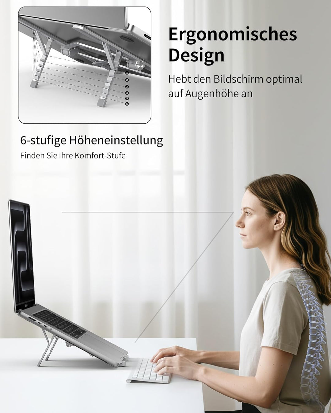 SODI Faltbarer Laptopständer 2-in-1, auch als Tablet-Ständer für iPad, 210 g leicht, 6-Fach Höhenver