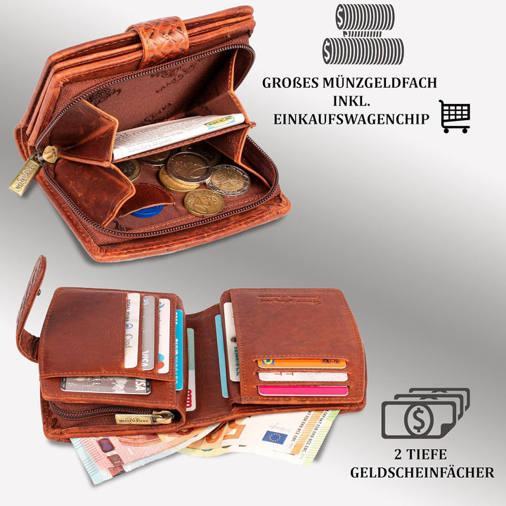 MATADOR Damen Portemonnaie Echt Leder – TÜV Geprüfter RFID & NFC Schutz - Geldbörse KARO Design - Ge