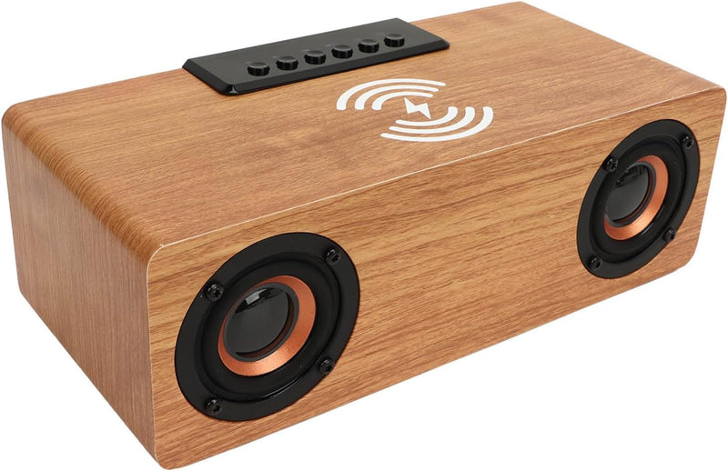 Tbest Digitaler Holzwecker, Holz-Bluetooth-Lautsprecher, Wecker mit FM-Radio, Kabelloses Handy-Ladeg