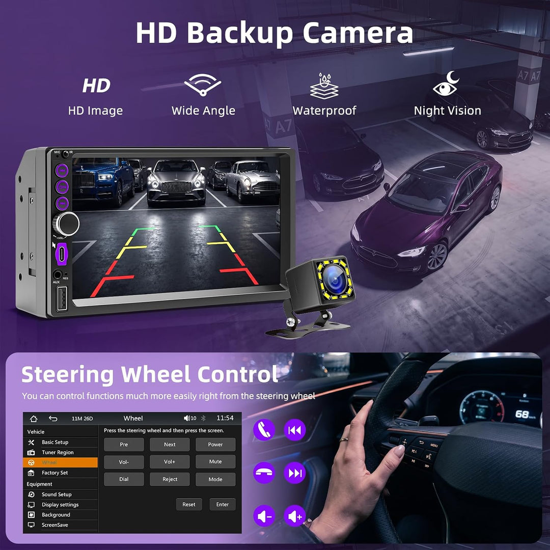 Autoradio 2 DIN mit Wireless CarPlay und Android Auto, 7 Zoll Touchscreen Bildschirm, Bluetooth Frei