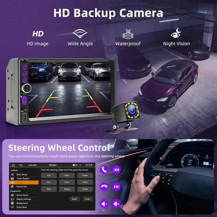 Autoradio 2 DIN mit Wireless CarPlay und Android Auto, 7 Zoll Touchscreen Bildschirm, Bluetooth Frei