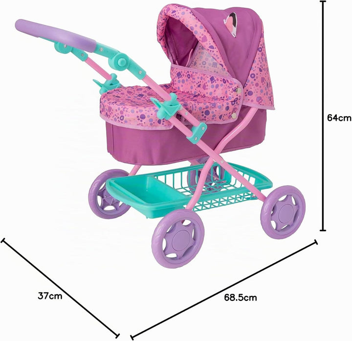 Gabby's Dollhouse Junior Puppenwagen Lila & Grün | Puppen-Buggy mit Verstellbarer Griffhöhe | Faltba