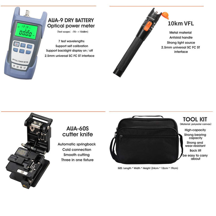 Osairous 16 Stück/Set FTTH Faser-Werkzeug mit Photometer, Glasfaser, AUA-60S, Visueller Fehlersucher