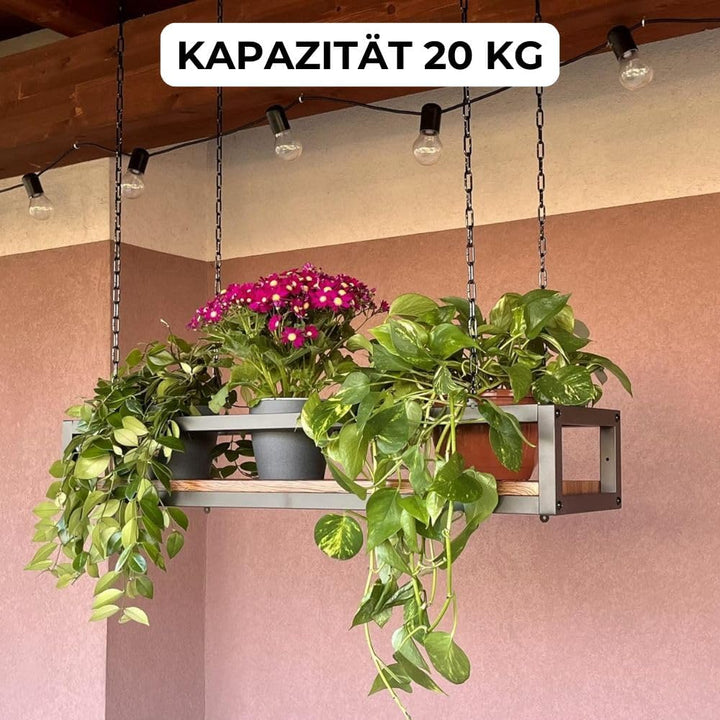 YELLOO - Pflanzenregal Indoor Outdoor, Balkon Deko, Blumenständer Metall Hängendes Regal mit Ketten