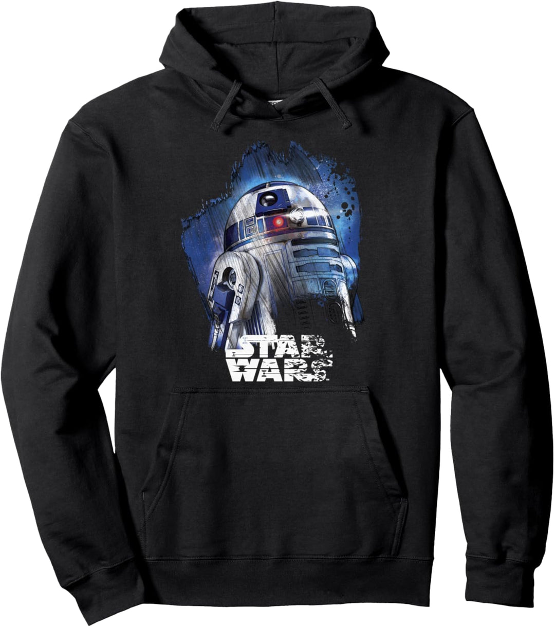 Star Wars Last Jedi R2-D2 Portrait Paint Distressed Pullover Hoodie