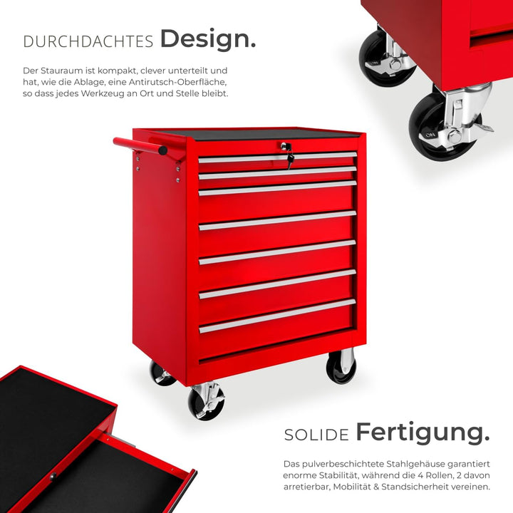 tectake Werkzeugwagen, Werkstattwagen, rollende Werkstatt, Werkzeugwagen leer, Werkzeugbox, 7 Schubf