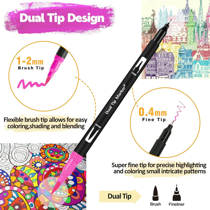FORETOY Dual Brush Pen Set, 100 Farben Filzstifte Dicke und Dünne Pinselstifte Für Kinder Erwachsene