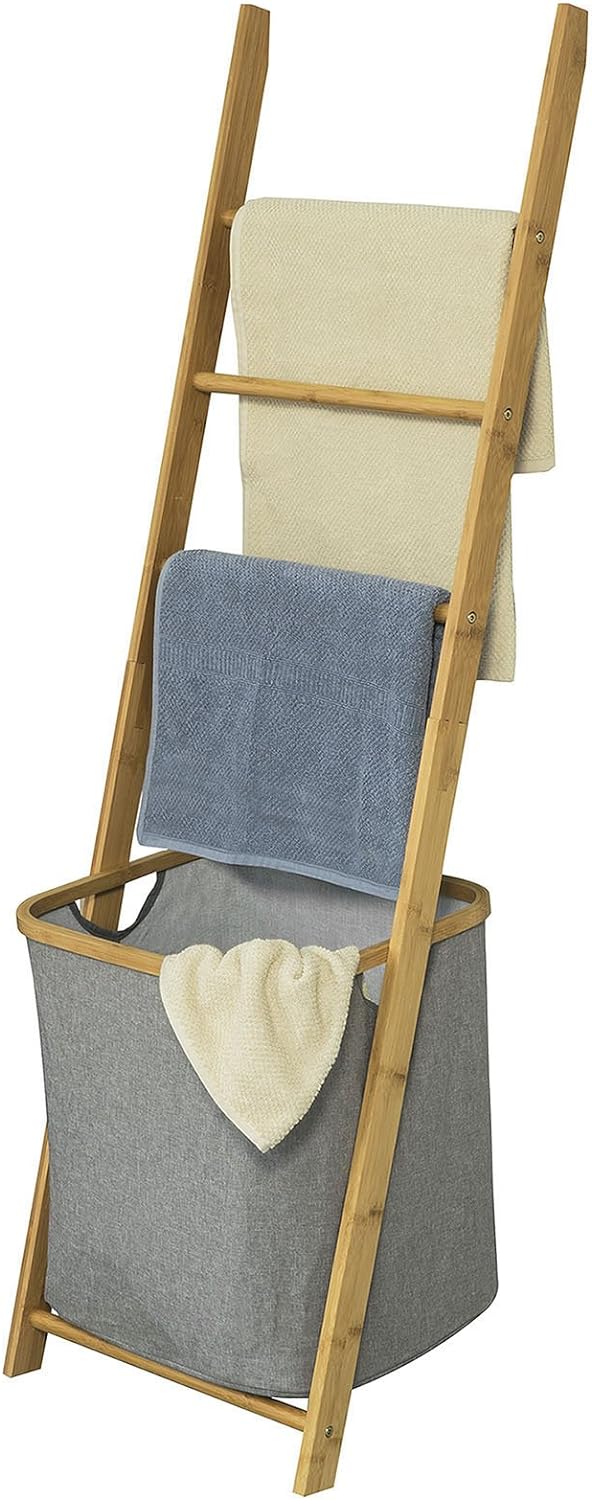 SoBuy® FRG263-N Freistehender Handtuchhalter, Handtuchleiter, Badregal mit 3 Handtuchstangen und Wäs
