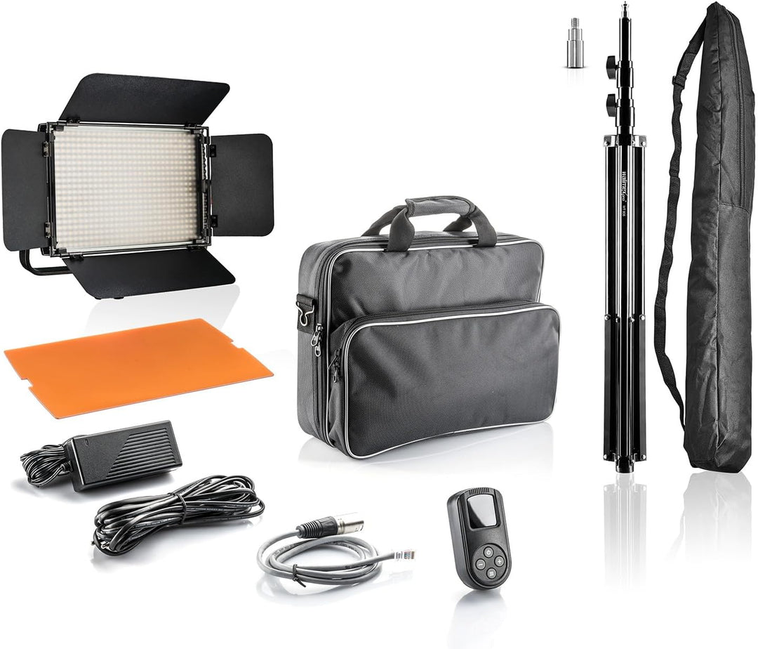 Walimex pro Niova 600 Plus Bi Color + WT-806 Lampenstativ – Set aus LED Videoleuchte Dauerlicht Fläc