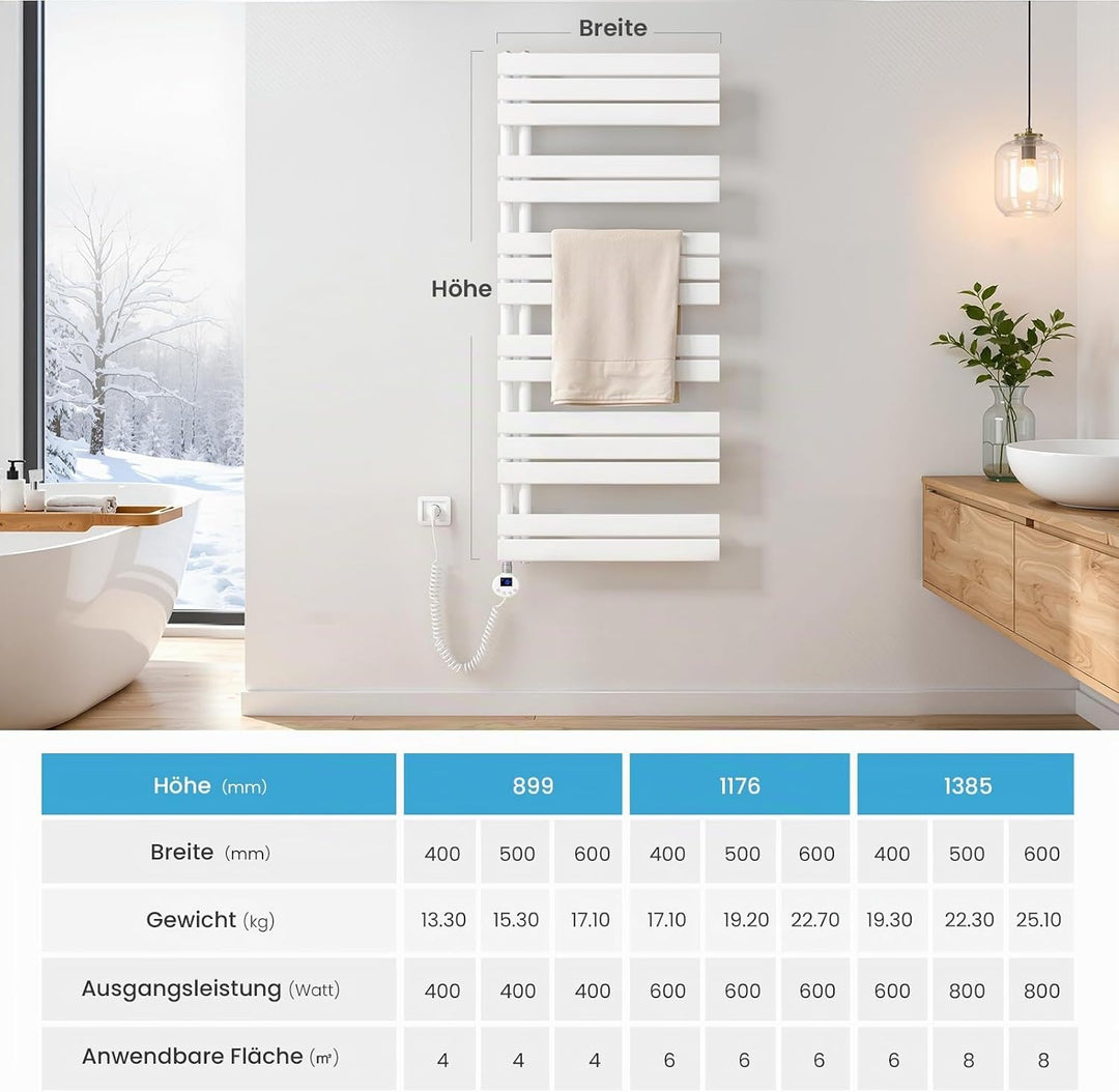 Heilmetz Badheizkörper Elektrisch Heizkörper Bad mit Digitalem Thermostat Handtuchheizkörper mit Tim