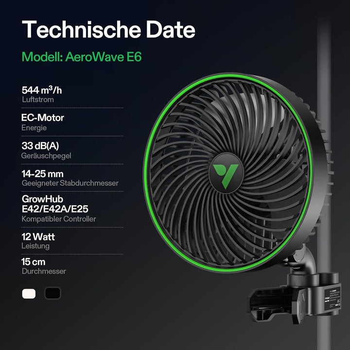 VIVOSUN AeroWave E6 Gen2 Grow Ventilator Oszillierend Clip Ventilator Grow 150 mm, EC-Motor Smarte W