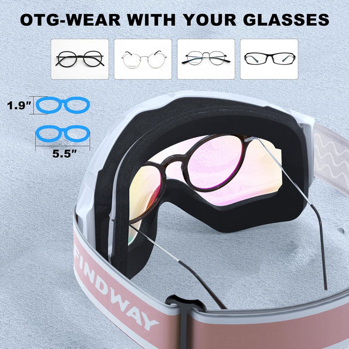 Findway Skibrille, Snowboard Brille für Brillenträger Herren Damen Erwachsene Jugendliche OTG UV-Sch