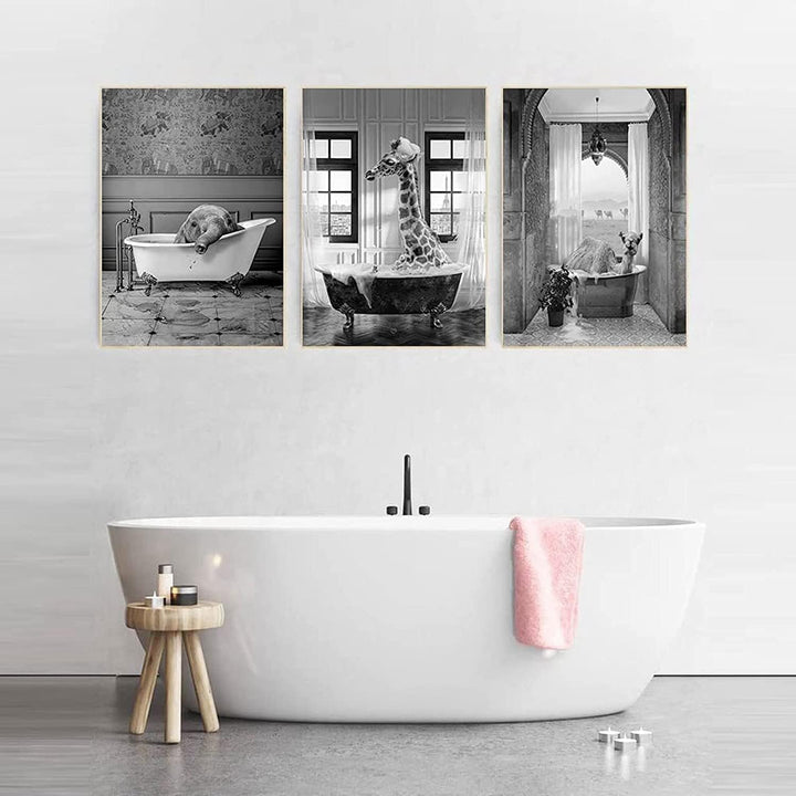 ZFTCN Bad Panda Tier in der Badewanne Bild Schwarz Weiss Badezimmer Bilder Lustige Wandkunst Drucke