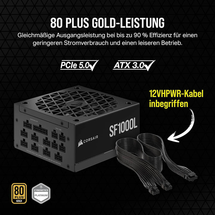 Corsair SF1000L Vollmodulares, Geräuscharmes SFX-Netzteil - ATX 3.0- Und PCIe 5.0-Kompatibel - Leise
