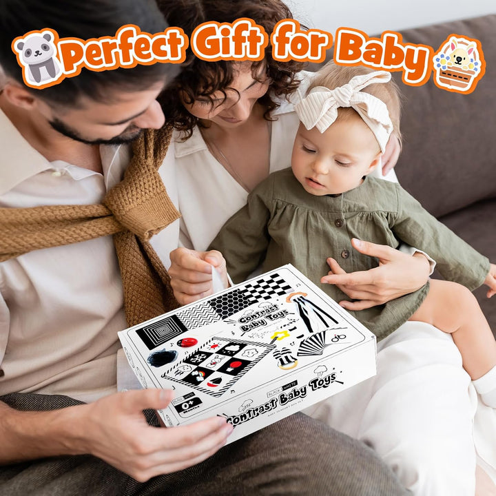 Baby Spielzeug 0-12 Monate, Kontrastbuch Schwarz Weiss, Kontrastkarten, Sensorik Kontrast, Geschenk