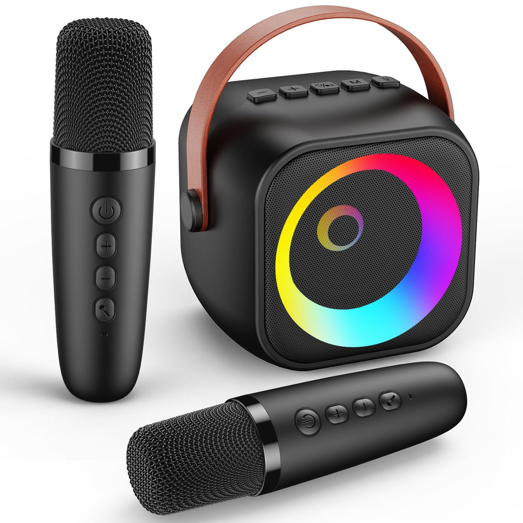 Karaoke Maschine Kinder mit 2 Mikrofonen - Tragbar Bluetooth Karaoke Mikrofon mit RGB-Leuchten, Mini
