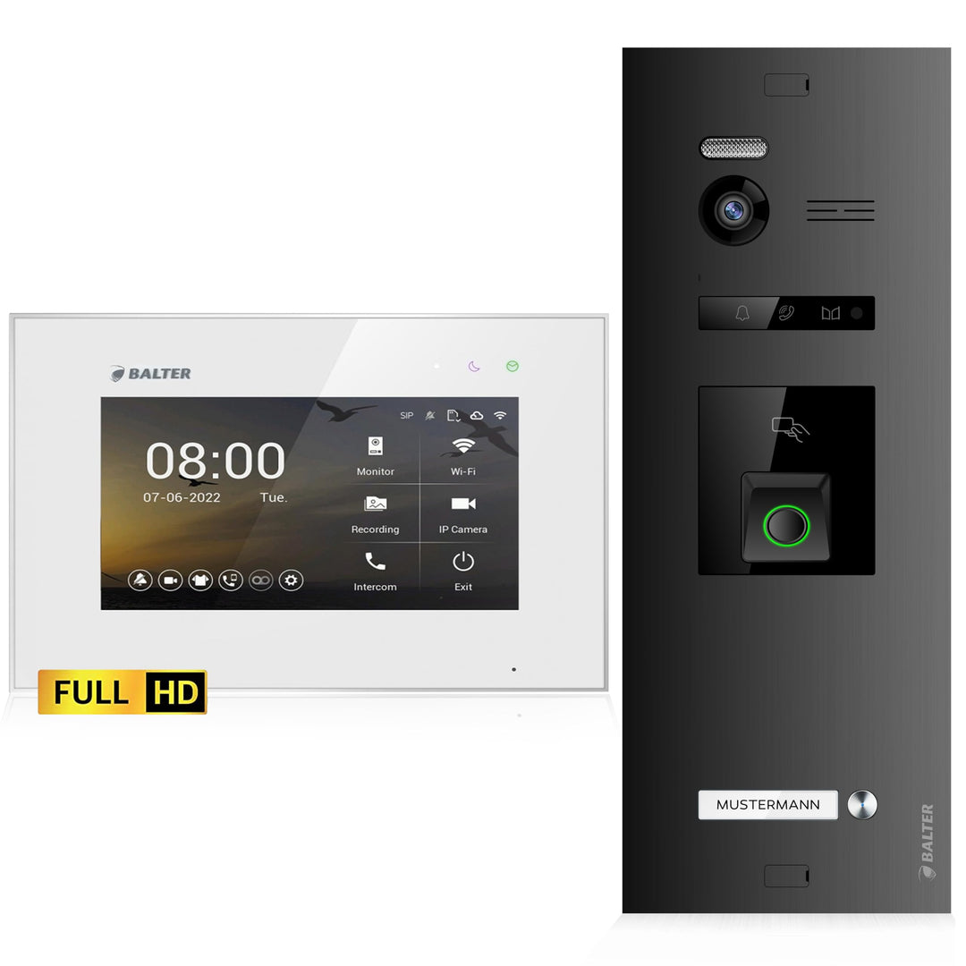 Balter EVO-HD Video Türsprechanlage mit Fingerprint, Video Türklingel, 1 Familienhaus, 1x 7 Zoll Mon