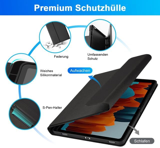 SOPPY Samsung Galaxy Tab S8/Tab S7 Hülle mit Tastatur, Kabellose 7-Farbige Beleuchtung Tastatur Hüll