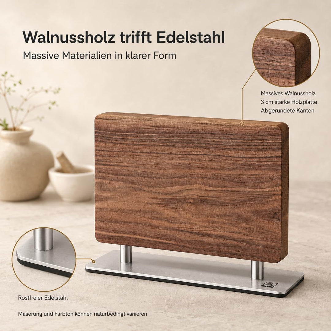 zayiko Premium Doppelseitiger Magnet-Messerhalter aus Walnussholz I Elegante Aufbewahrung für Ihre K