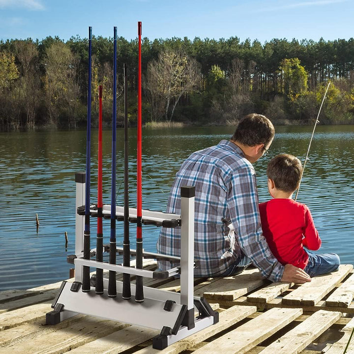 Wakects Leichter Angelrutenständer, Fishing Rod Storage Rack für 12 Ruten, 44,5 x 50 x 32,5 cm, Schw