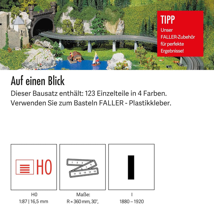 FALLER Auf- und Abfahrt kpl. Modellbausatz mit 123 Einzelteilen R=360 mm, 30° I Modelleisenbahn Zube