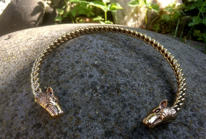 Windalf Vintage Frauen Halsreif STARK Ø 13.5 cm Wikinger Schmuck Torques Wolfsköpfe Vintage Halsschm