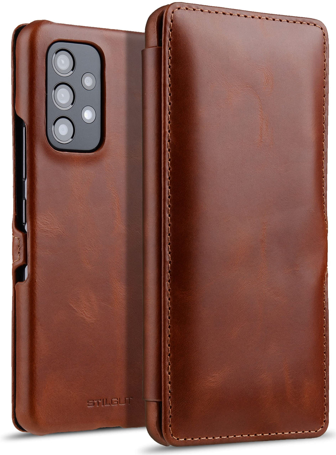 STILGUT Book Case kompatibel mit Samsung Galaxy A53 5G Hülle aus Leder mit Clip-Verschluss, Lederhül