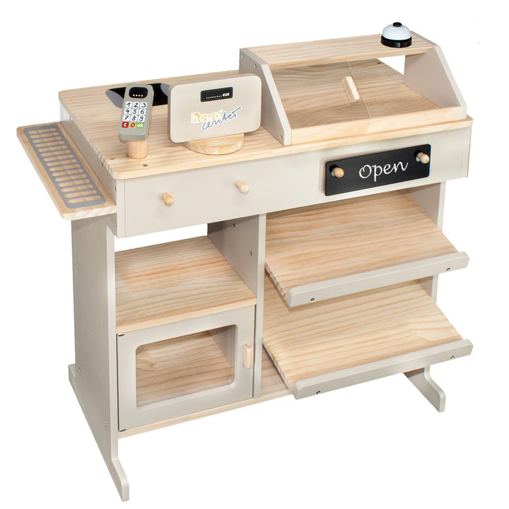 howa Kaufladen - Kaufmannsladen aus Holz, mit Spielkasse und Spielzeugkartenleser, Tafel für Kreide,